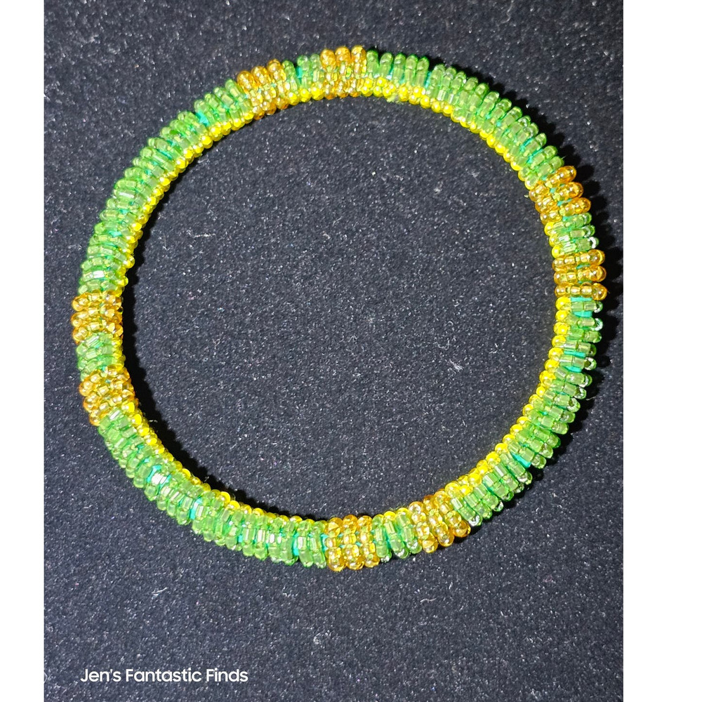 Green‎ Beaded Rope Bangle Bracelet